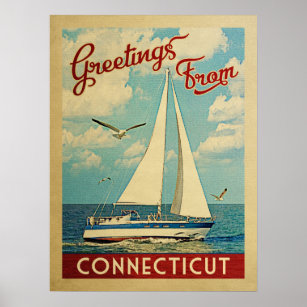 Connecticut Sailboat Vintage Travel Poster