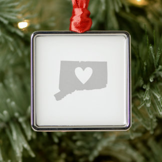 Connecticut Shaped Grey with Heart Grey Nutmegger Metal Tree Decoration