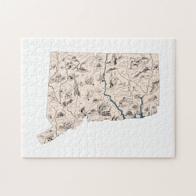 Connecticut Shaped Vintage Picture Map Jigsaw Puzzle (Horizontal)