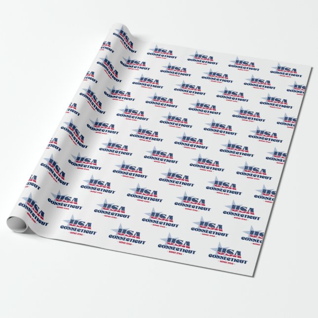 Connecticut Stars and Stripes State Wrapping Paper (Unrolled)