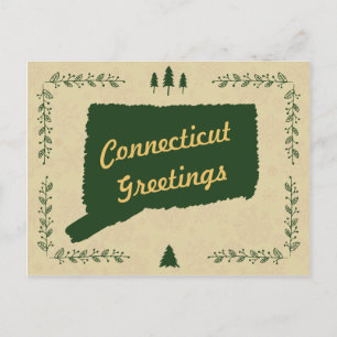 Connecticut State Christmas Holiday Greetings Postcard