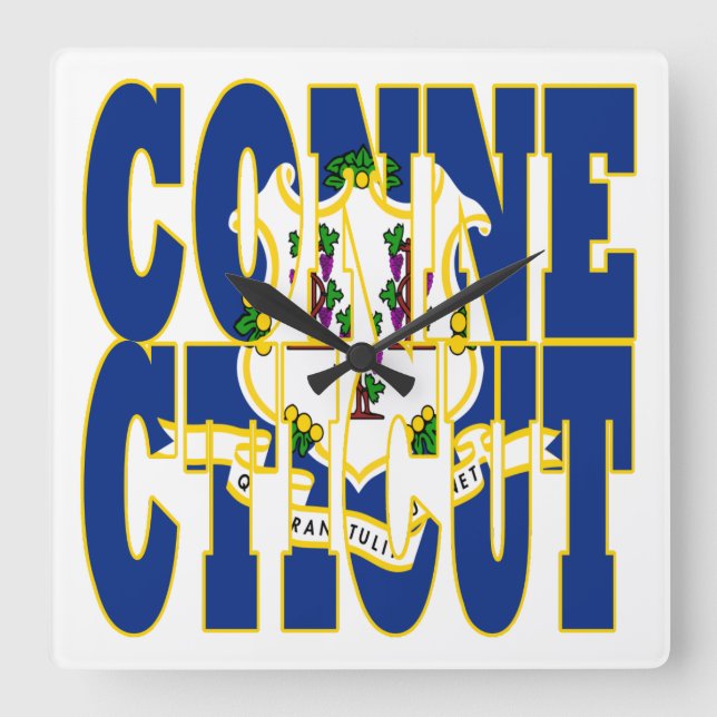 Connecticut state flag text square wall clock (Front)