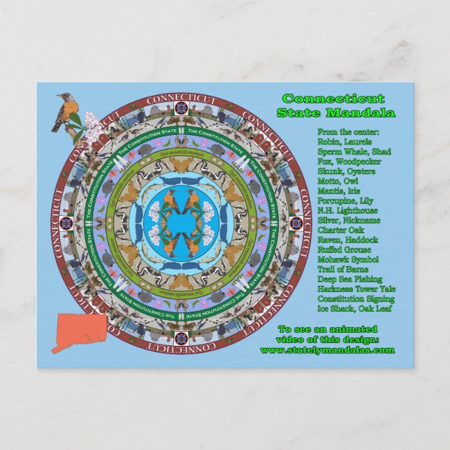 Connecticut State Mandala Postcard (Front)