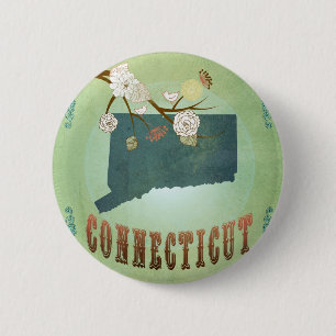 Connecticut State Map – Green 6 Cm Round Badge