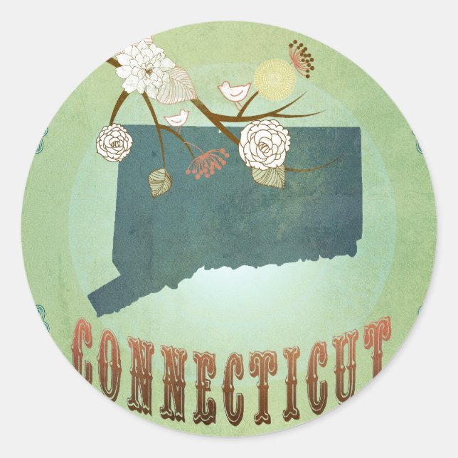 Connecticut State Map – Green Classic Round Sticker (Front)
