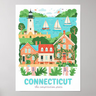 Connecticut the Constitution State USA Travel Poster