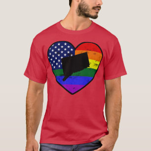 Connecticut United States Gay Pride Flag Heart T-Shirt