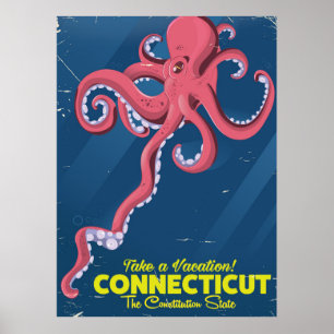 Connecticut USA Octopus vintage travel poster