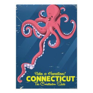 Connecticut USA Octopus vintage travel poster