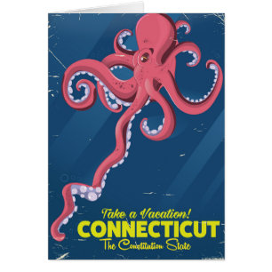 Connecticut USA Octopus vintage travel poster