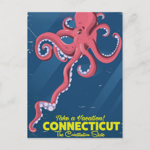 Connecticut USA Octopus vintage travel poster Postcard