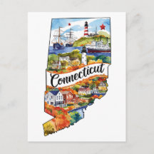 Connecticut USA State Shaped Vintage Watercolor