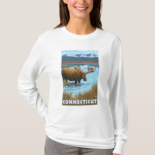 ConnecticutMoose Drinking in Lake T-Shirt (Front)