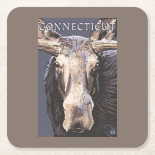 ConnecticutMoose Up Close Square Paper Coaster