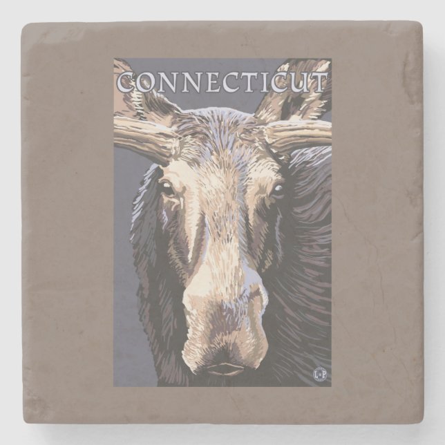 ConnecticutMoose Up Close Stone Coaster (Front)