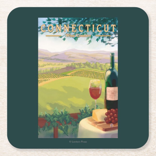 ConnecticutWine Country Scene Square Paper Coaster (Front)