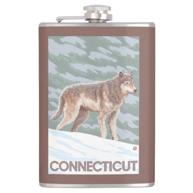 ConnecticutWolf Scene Hip Flask (Front)