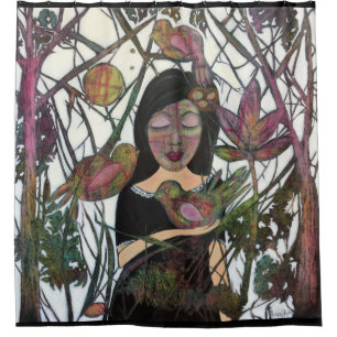 Connection Woman and Birds Whimsical Art Shower Curtain