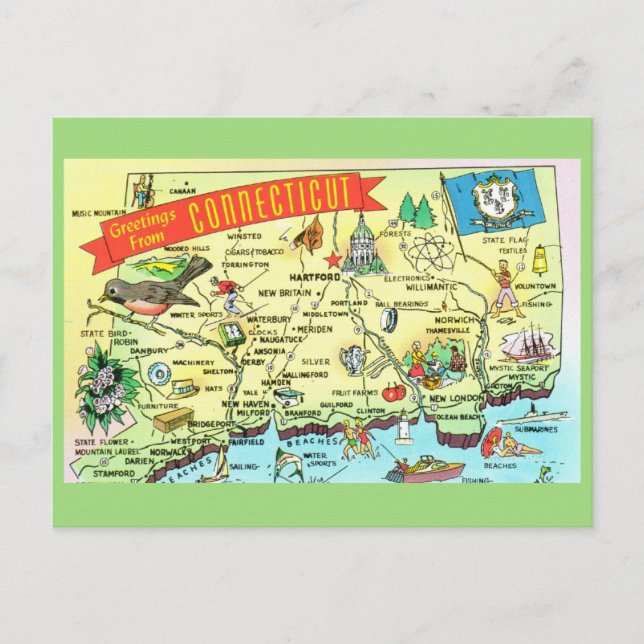 Conneticut State Map Postcard (Front)