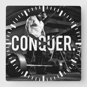 CONQUER - "Body building" Workout Motivational Square Wall Clock