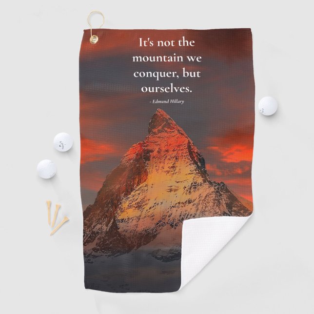 "Conquer Ourselves" Quote Orange Mount Everest Golf Towel (Creator Uploaded)