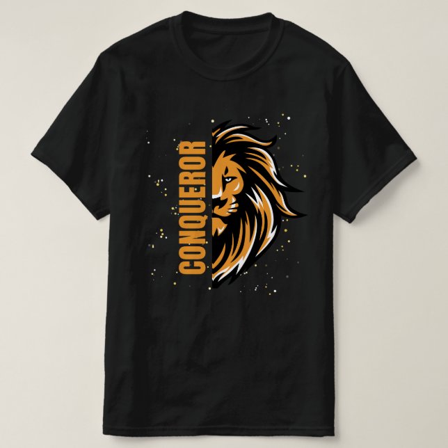 Conqueror - Men's Black Colour Printed T-Shirt (Design Front)