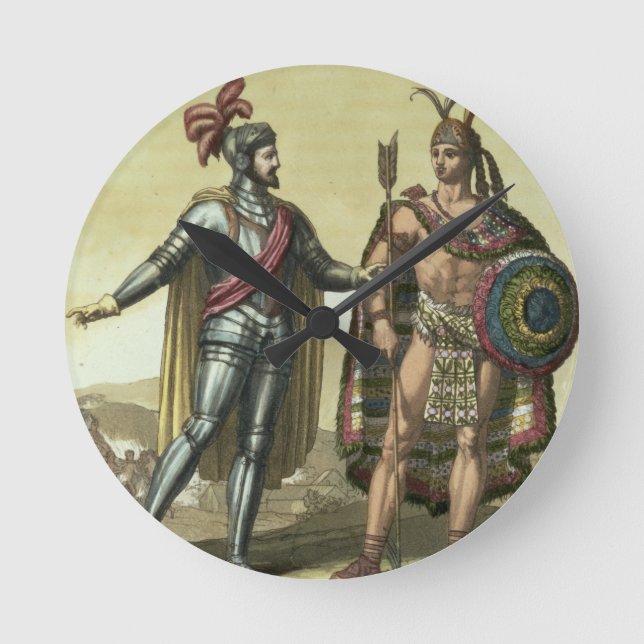 Conquistador with a Native American Chief (color Round Clock (Front)