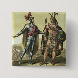 Conquistador with a Native American Chief (colour 15 Cm Square Badge