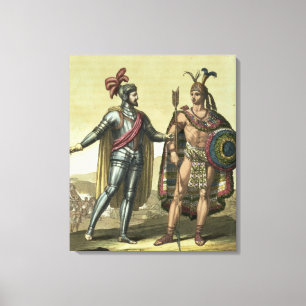 Conquistador with a Native American Chief (colour Canvas Print