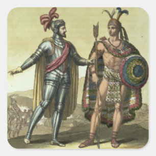 Conquistador with a Native American Chief (colour Square Sticker