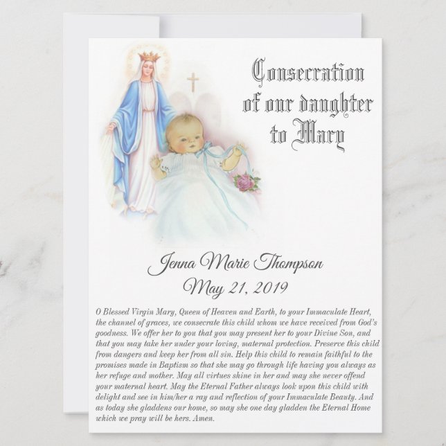 Consecration of our Baby Son Blessed Virgin Mary Holiday Card (Front)