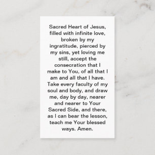 Consecration To the Sacred Heart Prayer Card