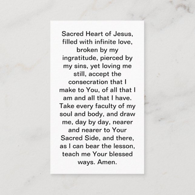 Consecration To the Sacred Heart Prayer Card (Back)