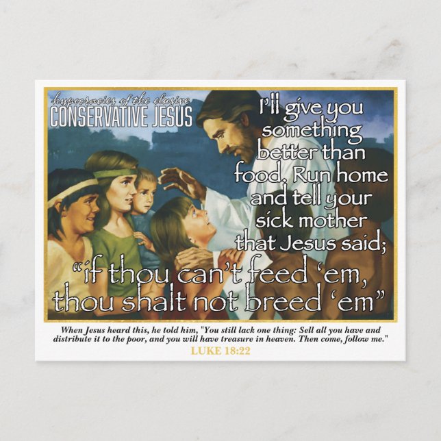 Conservative Jesus on Helping The Poor Funny Postcard (Front)