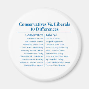 Conservatives Vs. Liberals 10 Differences Magnet