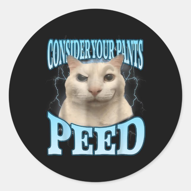 Consider Your Pants Peed Funny Freak Cat Meme Humo Classic Round Sticker (Front)