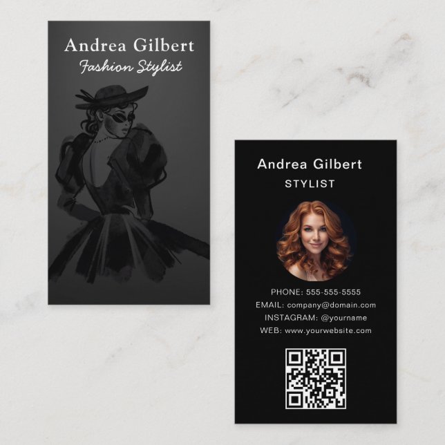 Consignment Boutique Shop , Fashion Model QR Code Business Card (Front/Back)