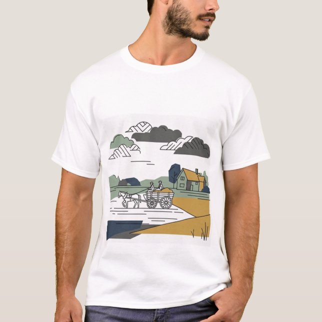 Constable’s Haywain Line Art Illustration T-Shirt (Front)