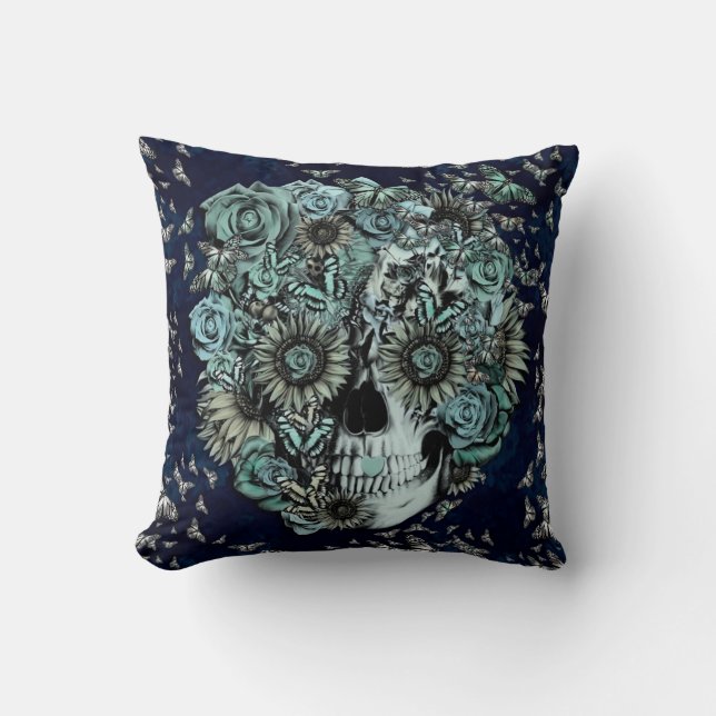 Constant, navy blue butterfly skull cushion (Front)