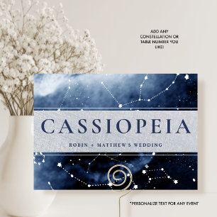 Constellation Cassiopeia (or Other) Blue, Silver Table Number