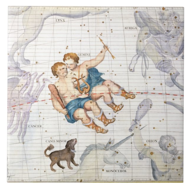 Constellation of Gemini with Canis Minor, plate 13 Tile (Front)