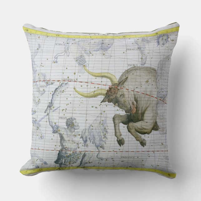 Constellation of Taurus, plate 2 from 'Atlas Coele Cushion (Front)