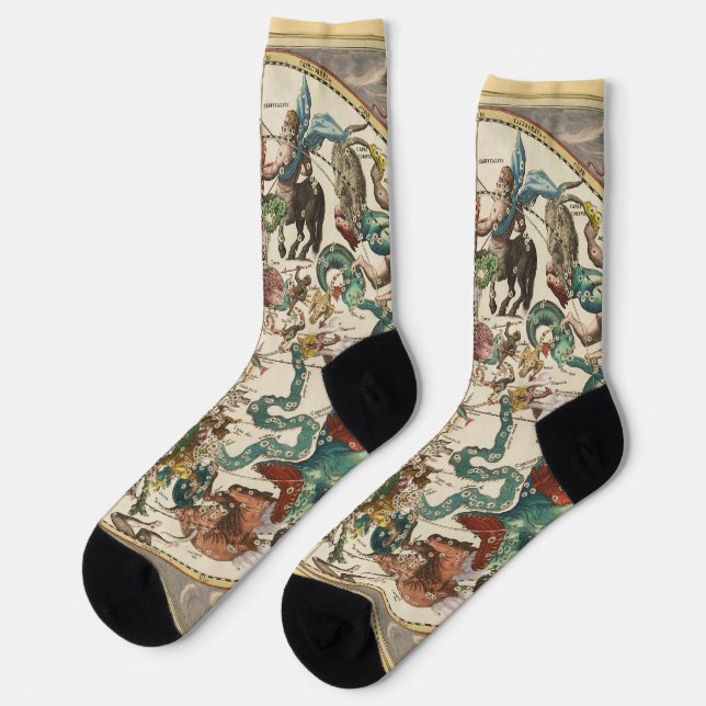 Constellation Sky Celestial Zodiac Star Map  Socks (Left)