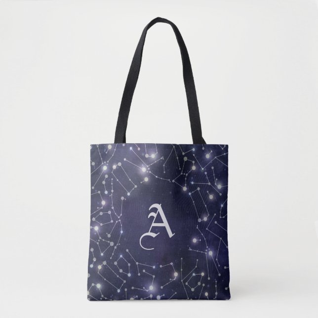 Constellations | Silver Monogram Tote Bag (Front)