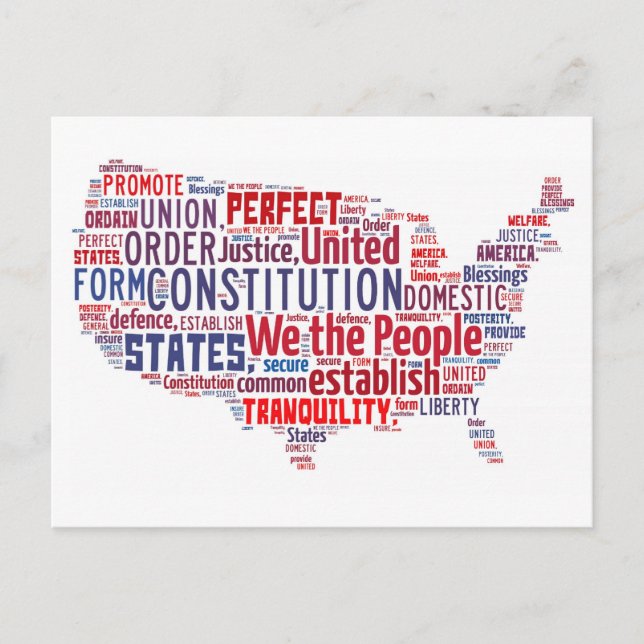 Constitution of the United States in Shape of USA Postcard (Front)