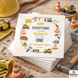 Construction 1ST Birthday Builder Truck Party Napkin