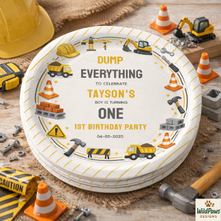 Construction 1ST Birthday | Builder Truck Party Paper Plate