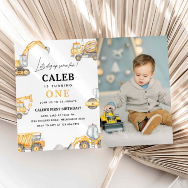 Construction 1st Birthday Photo Invitation (Creator Uploaded)