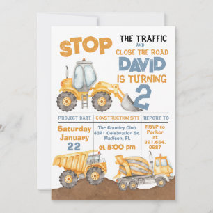 Construction 2nd Birthday Dump Truck Party Invitation
