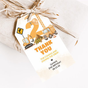 Construction 2nd Birthday Party Favour Tags